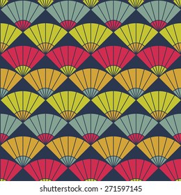 Bright fan background. Based on Traditional Japanese Embroidery. Abstract Seamless pattern. Based on Sashiko stitching - uchiwa.