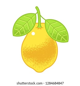 Bright, fancy, ripe lemon, citrus vector illustration. With green leaves.