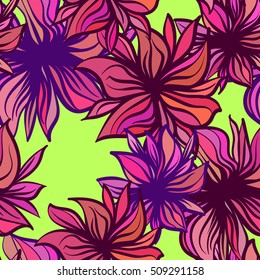 Bright fantasy flowers. Vector seamless pattern