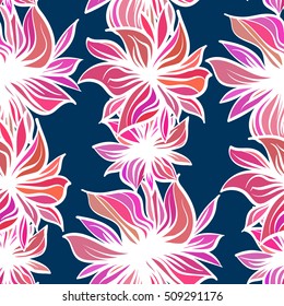 Bright fantasy flowers. Vector seamless pattern