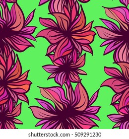 Bright fantasy flowers. Vector seamless pattern