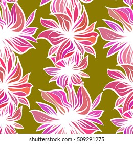 Bright fantasy flowers. Vector seamless pattern