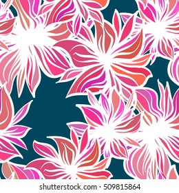 Bright fantasy flowers. Vector seamless pattern