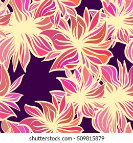 Bright fantasy flowers. Vector seamless pattern