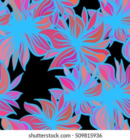 Bright fantasy flowers. Vector seamless pattern