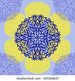 Bright fantasy seamless pattern blue and yellow color. Vector illustration.