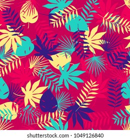 bright fashionable seamless pattern with tropical leaves