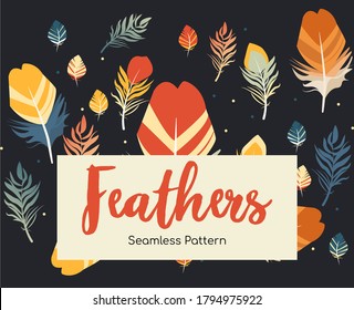 Bright Feathers. Seamless Pattern. Vector Background