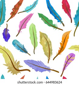 Bright feathers. Seamless pattern. Watercolour imitation. 