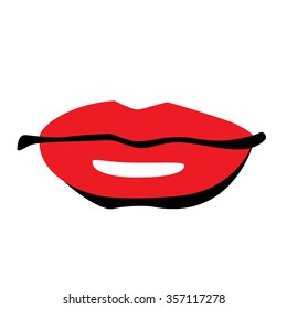 Bright female lips. Simple lines. Sketch.