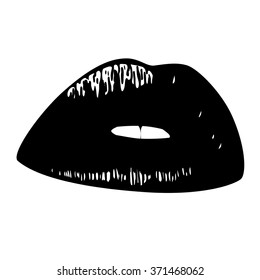 Bright female lips. Simple lines. Sketch.