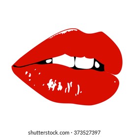 Bright female lips. Simple lines. Sketch.