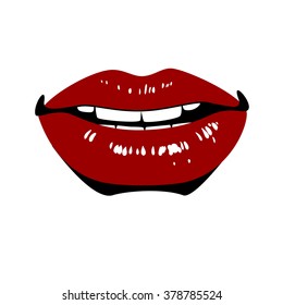 Bright female lips. Simple lines. Sketch.