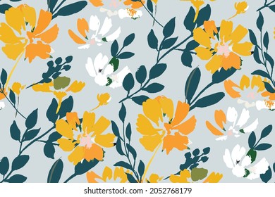 Bright feminine seamless pattern with wildflowers