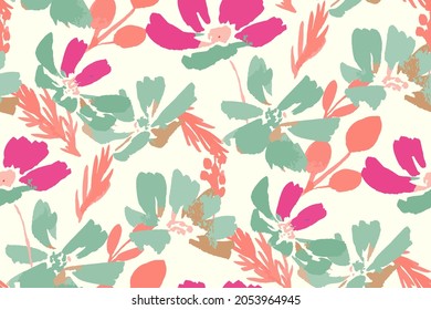 Bright feminine seamless pattern with wildflowers