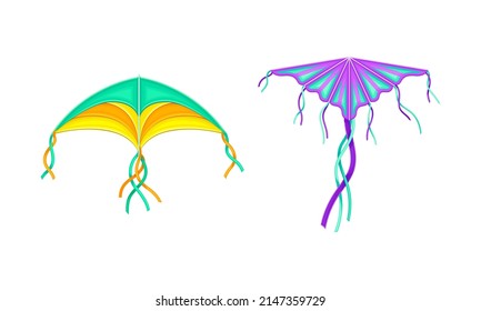 Bright festival kites, summer game toy cartoon vector illustration