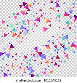 Bright festive background with confetti of geometric elements in a Memphis style. Colored postcard.