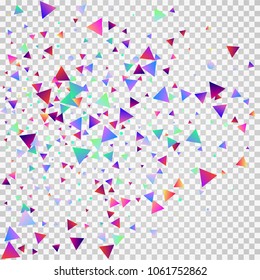 Bright festive background with confetti of geometric elements in a Memphis style. Colored postcard.