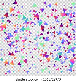 Bright festive background with confetti of geometric elements in a Memphis style. Colored postcard.