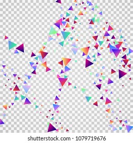 Bright festive background with confetti of geometric elements in a Memphis style. Colored postcard.