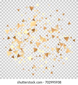 Bright festive background with confetti of geometric elements in a Memphis style. Colored postcard.