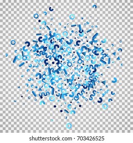 Bright festive background with confetti of geometric elements. indigo.blue. nevy