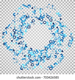 Bright festive background with confetti of geometric elements. indigo.blue. nevy
