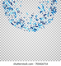 Bright festive background with confetti of geometric elements. indigo.blue. nevy