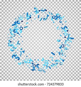 Bright festive background with confetti of geometric elements. indigo.blue. nevy