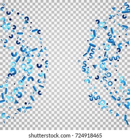 Bright festive background with confetti of geometric elements. indigo.blue. nevy