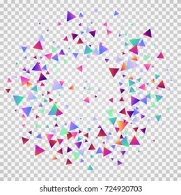 Bright festive background with confetti of geometric elements in a Memphis style. Colored postcard.