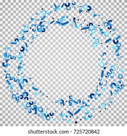 Bright festive background with confetti of geometric elements. indigo.blue. nevy
