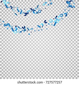 Bright festive background with confetti of geometric elements. indigo.blue. nevy