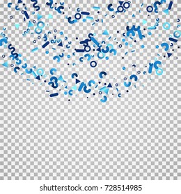 Bright festive background with confetti of geometric elements. indigo.blue. nevy