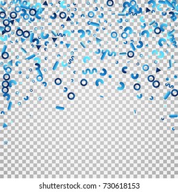 Bright festive background with confetti of geometric elements. indigo.blue. nevy