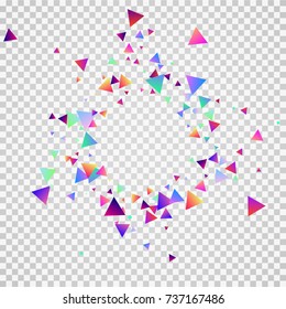 Bright festive background with confetti of geometric elements in a Memphis style. Colored postcard.