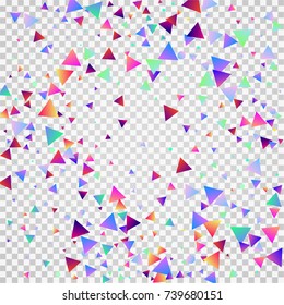 Bright festive background with confetti of geometric elements in a Memphis style. Colored postcard.