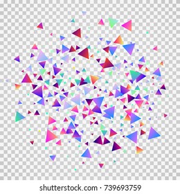 Bright festive background with confetti of geometric elements in a Memphis style. Colored postcard.
