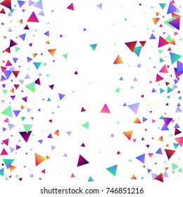 Bright festive background with confetti of geometric elements in a Memphis style. Colored postcard.