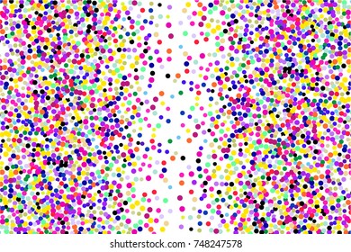 Bright festive background with confetti of geometric elements in a Memphis style. Colored postcard.