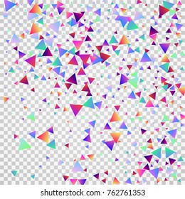 Bright festive background with confetti of geometric elements in a Memphis style. Colored postcard.