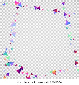 Bright festive background with confetti of geometric elements in a Memphis style. Colored postcard.