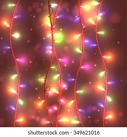 bright festive background with garlands, lights burning, vector