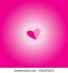 Bright festive background with hearts and rays on a pink background