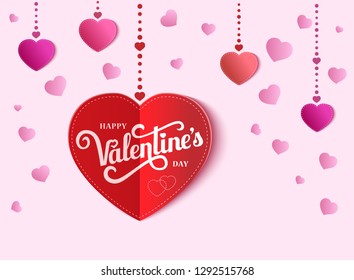 Bright Festive background with hearts for wedding or for Valentine's day greeting card. A big paper heart with text and a lot of little ones.