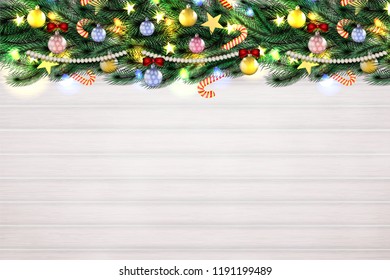 bright festive christmas background, with branches, flat lay vector