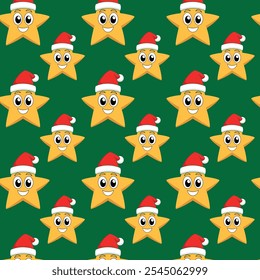 Bright festive Christmas pattern with a funny star, perfect for holiday prints and decorations