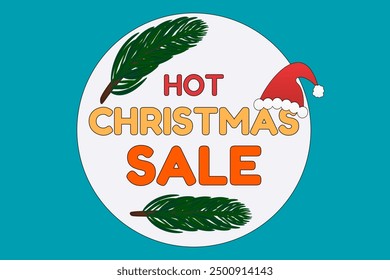 Bright and festive Christmas sale poster with a Santa hat, pine branches, and bold text. Perfect for holiday promotions and advertisements.