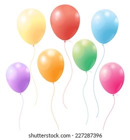 bright festive colorful balloons on white background