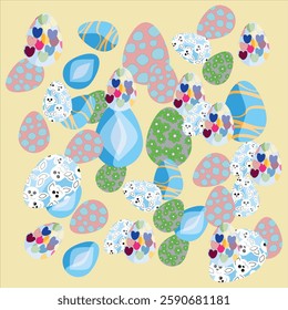 Bright and festive Easter illustrations featuring colorful eggs, cute bunnies, spring flowers, and holiday decorations. Perfect for greeting cards, invitations, and seasonal designs!